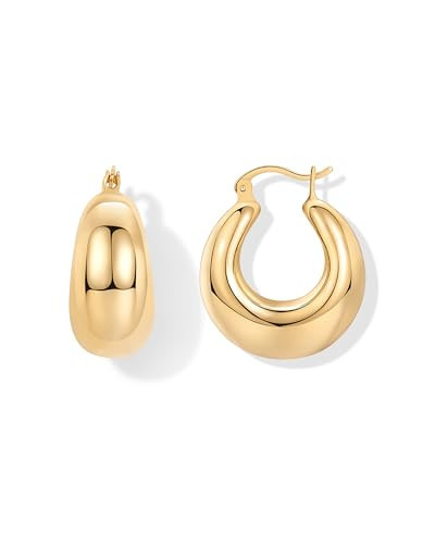 PAVOI 14K Yellow Gold Plated 925 Sterling Silver Posts Chunky Hoops Earrings | Thick Lightweight Trendy Chunky Hoop Earrings for Women | Amazon (US)