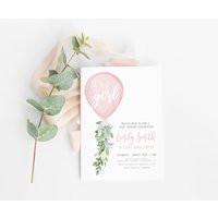 Baby Shower Invitation Girl, Floral Watercolor, Pink Balloon, Balloon Party, Invites, Printable Invi | Etsy (US)