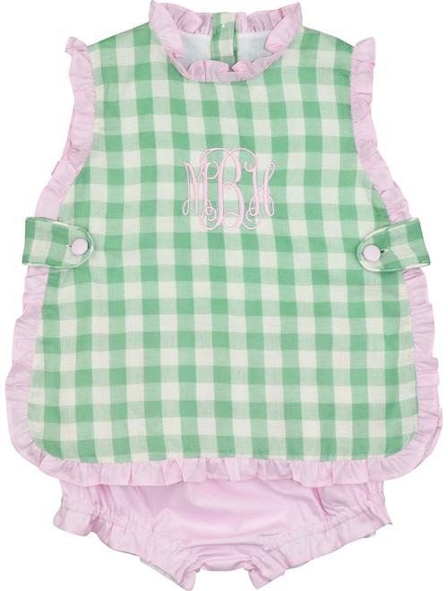 Green And Pink Linen Check Diaper Set | Cecil and Lou