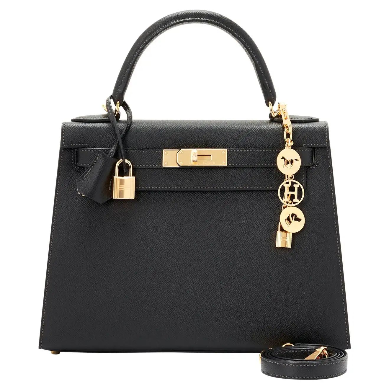 Hermes Kelly 28 Black Epsom Sellier Gold Hardware Y Stamp, 2020 | 1stDibs