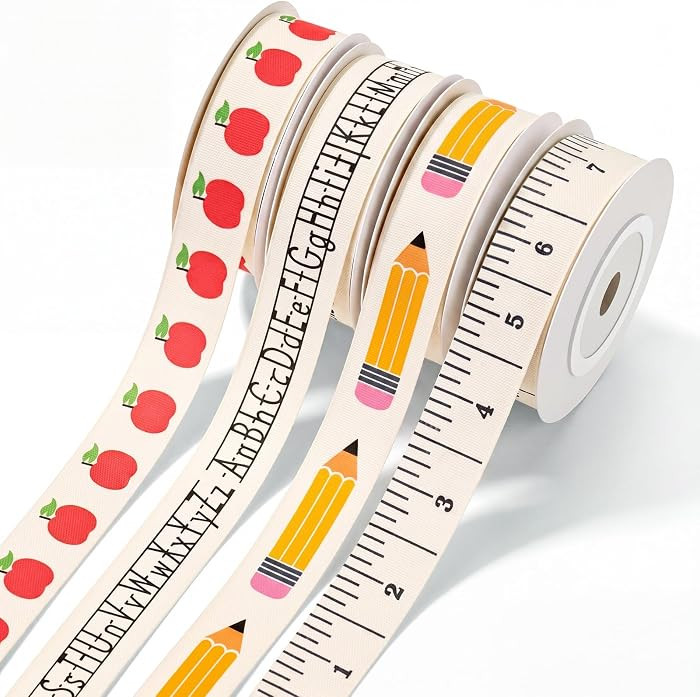 Suncalla 20 Yards Back to School Ribbons 5/8 Inch Pencil Ruler Alphabet Apples Cotton Ribbon for ... | Amazon (US)