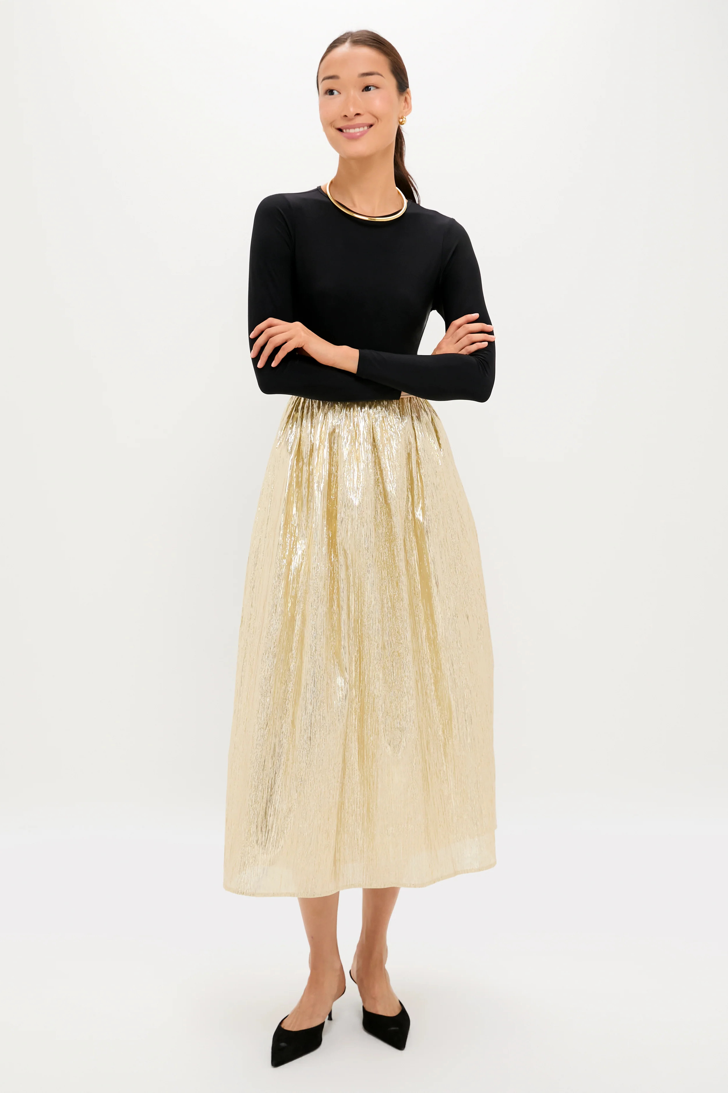 Gold Plisse & Black Mixed Media Schuyler Maxi Dress | Tuckernuck (US)