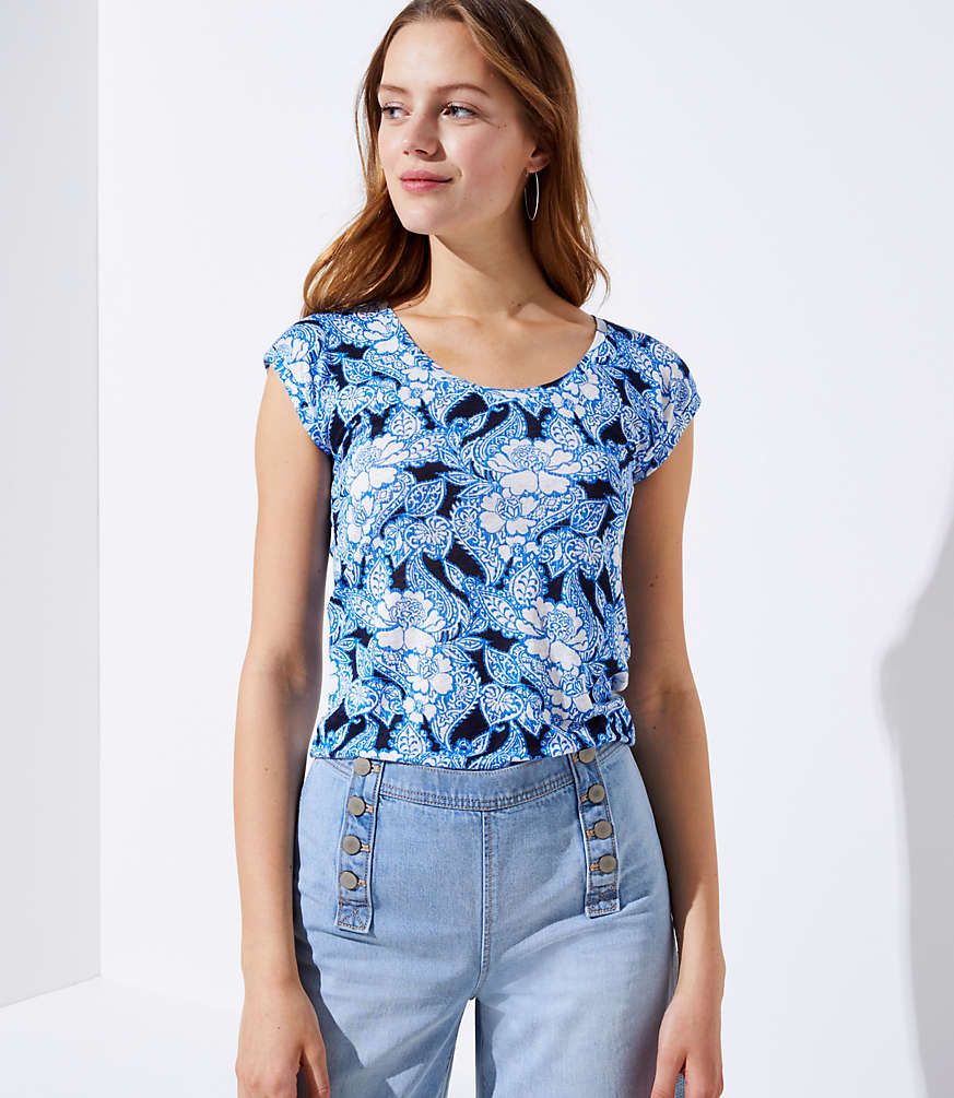 Floral Paisley Linen Shirttail Tee | LOFT