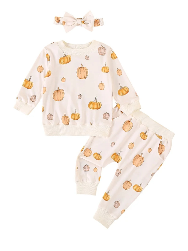 Toddler Baby Girl Halloween Outfits Pumpkin Long Sleeve Sweatshirts Jogger Pants Headband 3Pcs Fa... | Walmart (US)