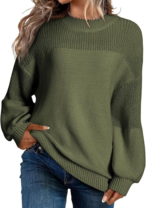 Dokotoo Women's Casual Long Sleeve Sweaters Loose Crewneck Knit Solid Pullover Sweater Jumper Top... | Amazon (US)