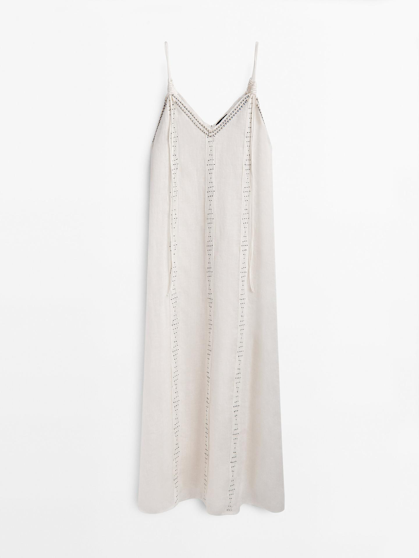 Trägerkleid aus Leinenmischgewebe mit Stickerei | Massimo Dutti DE