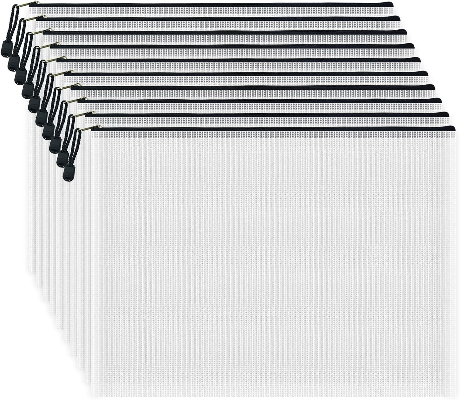 10 Pcs Zipper File Bags, Waterproof Plastic Mesh Pouch for Office School, Board Game Storage Bags (A3 Size 16.9''x12'', White and Black) | Amazon (US)