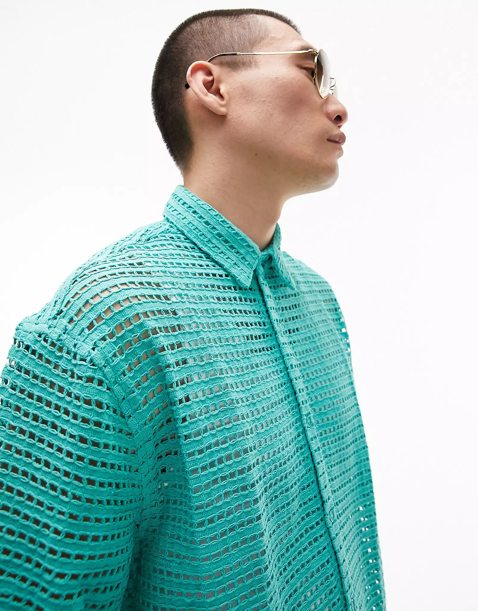 Topman crochet shirt in teal | ASOS (Global)
