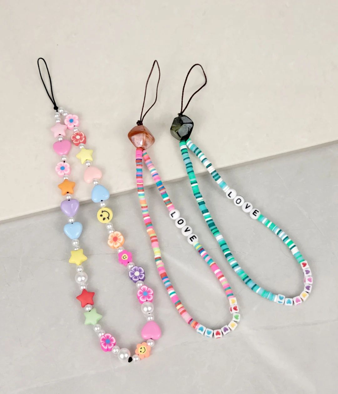 Handmade Phone Chain ,Cute Phone String Bracelet Keychain, Beaded Phone Lanyard Wrist Strap , Col... | Etsy (UK)