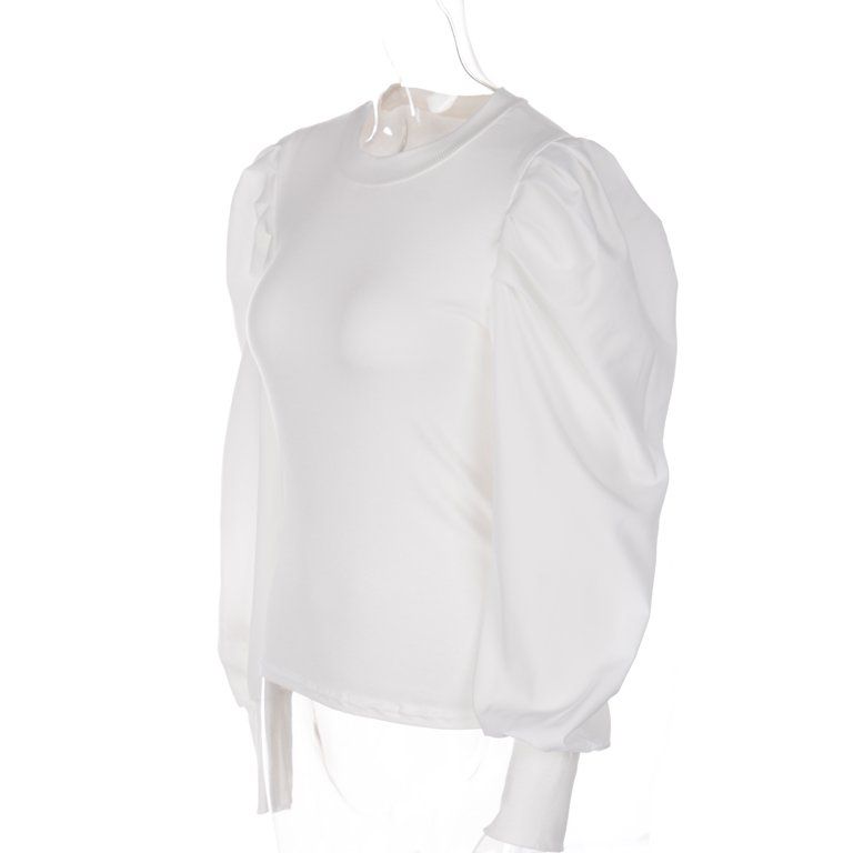 One opening 2020 Retro Womens Long Puff Sleeve Blouse Shirts Spring Fall Black White Solid Fashio... | Walmart (US)