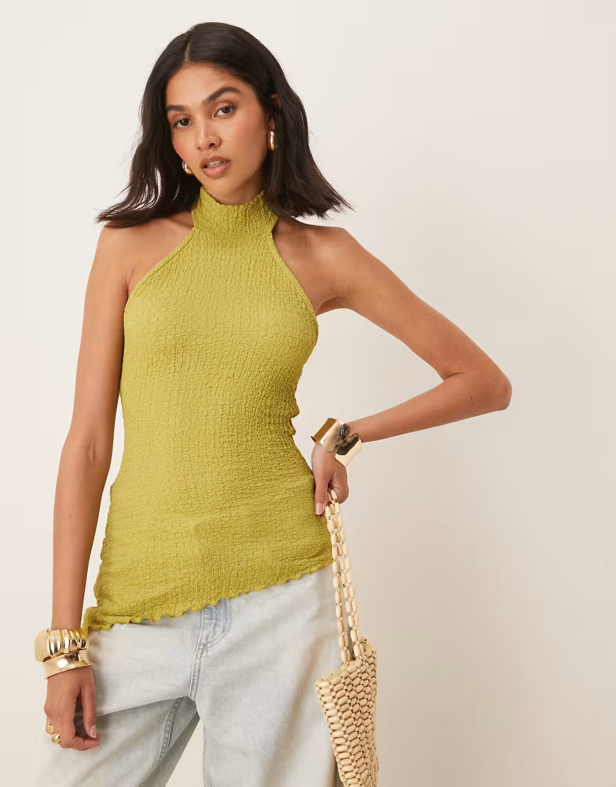 ASOS DESIGN textured halter top in green olive - part of a set | ASOS (Global)