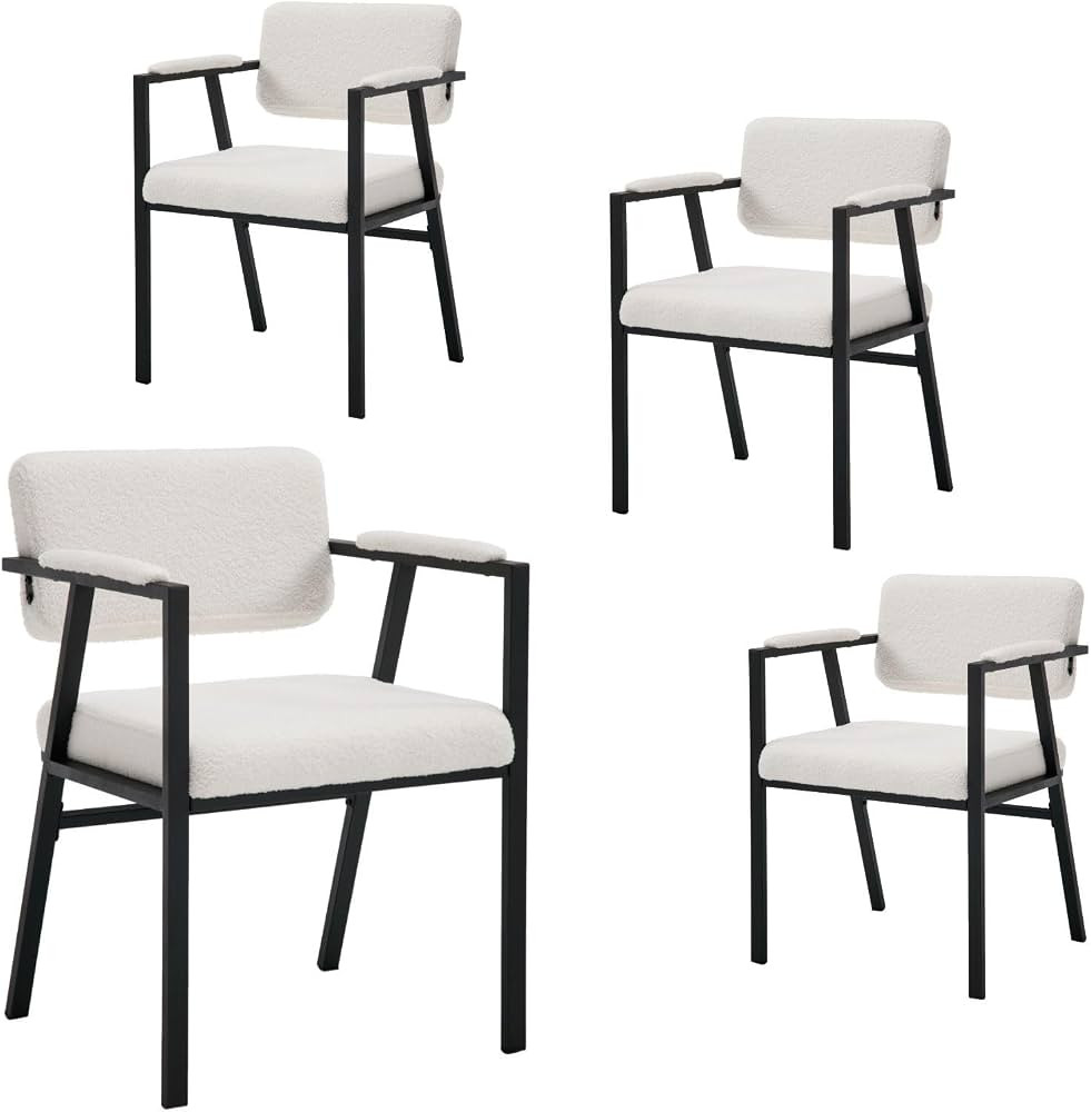 LukeAlon Sherpa Dining Chairs Set of 4, Modern Upholstered Hollow Back Office Chairs with Armrest... | Amazon (US)