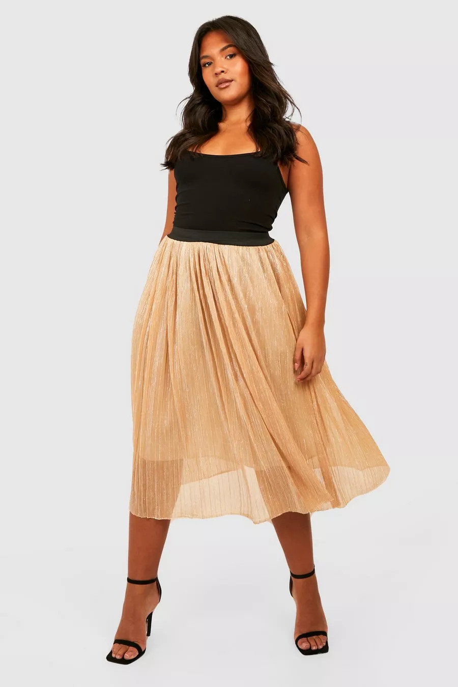 Plus Metallic Tulle Mesh Midi Skirt | Boohoo.com (US & CA)