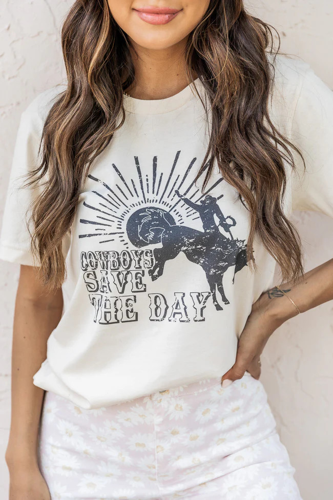 Cowboys Save The Day Cream Graphic Tee | Pink Lily