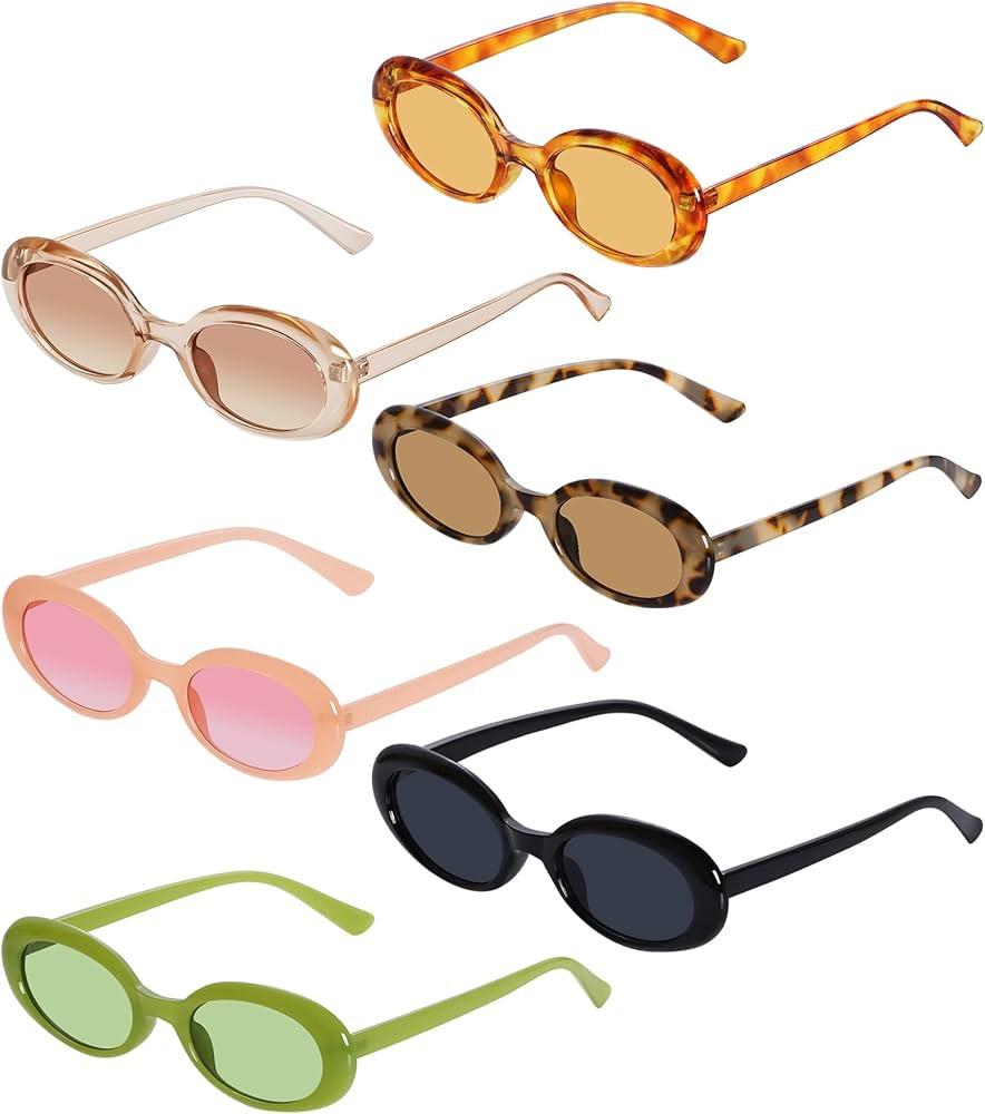 6 Pieces Retro Oval Sunglasses for Women Vintage Trendy Narrow Sunglasses 90s Sunglasses Polarize... | Amazon (US)