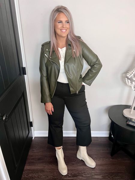✨SIZING•PRODUCT INFO✨
⏺ Olive Green Moto Jacket with Silver Hardware - Med - Runs Big - Walmart 
⏺ Kick Flare Black Workwear Pants - 14 - Run Big - Walmart 
⏺ Ivory Waffle Henley Shirt - Med - TTS - Walmart 
⏺ Ivory Chelsea Boots with Bling - TTS - Walmart 

📍Say hi on YouTube•Tiktok•Instagram ✨Jen the Realfluencer✨ for all things midsize-curvy fashion!

👋🏼 Thanks for stopping by, I’m excited we get to shop together!

🛍 🛒 HAPPY SHOPPING! 🤩

#walmart #walmartfinds #walmartfind #walmartfall #founditatwalmart #walmart style #walmartfashion #walmartoutfit #walmartlook  #workwear #work #outfit #workwearoutfit #workwearstyle #workwearfashion #workwearinspo #workoutfit #workstyle #workoutfitinspo #workoutfitinspiration #worklook #workfashion #officelook #office #officeoutfit #officeoutfitinspo #officeoutfitinspiration #officestyle #workstyle #workfashion #officefashion #inspo #inspiration #slacks #trousers #professional #professionalstyle #professionaloutfit #professionaloutfitinspo #professionaloutfitinspiration #professionalfashion #professionallook #dresspants #edgy #style #fashion #edgystyle #edgyfashion #edgylook #edgyoutfit #edgyoutfitinspo #edgyoutfitinspiration #edgystylelook  #fall #falloutfit #fallfashion #fallstyle #falloutfitidea #falloutfitinspo #autumn #autumnstyle #autumnfashion #autumnoutfit  #under20 #under30 #under40 #under50 #under60 #under75 #under100 #affordable #budget #inexpensive #budgetfashion #affordablefashion #budgetstyle #affordablestyle #curvy #midsize #size14 #size16 #size12 #curve #curves #withcurves #medium #large #extralarge #xl  

#LTKcurves #LTKunder50 #LTKworkwear