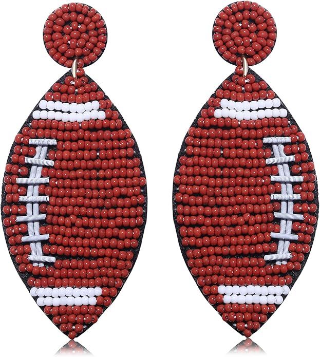 Beaded Football Earrings Handmade Cute Baseball Basketball Softball Soccer Teardrop Dangle Earrin... | Amazon (US)