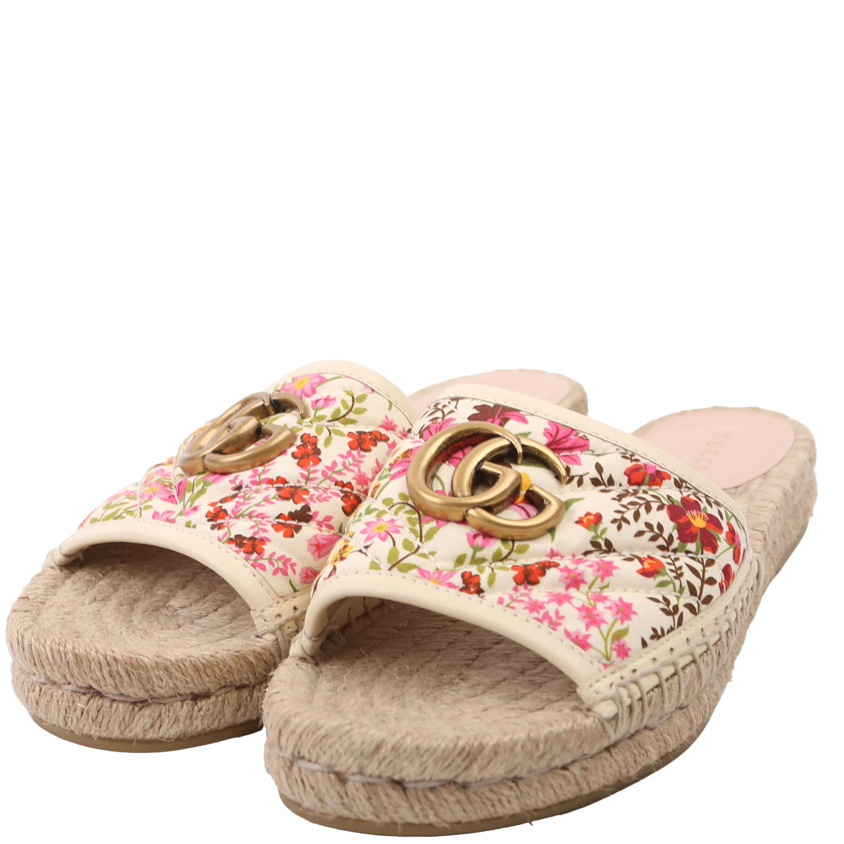 Marmont Floral Espadrille Slides Size 36 Beige | Keeks Designer Handbags