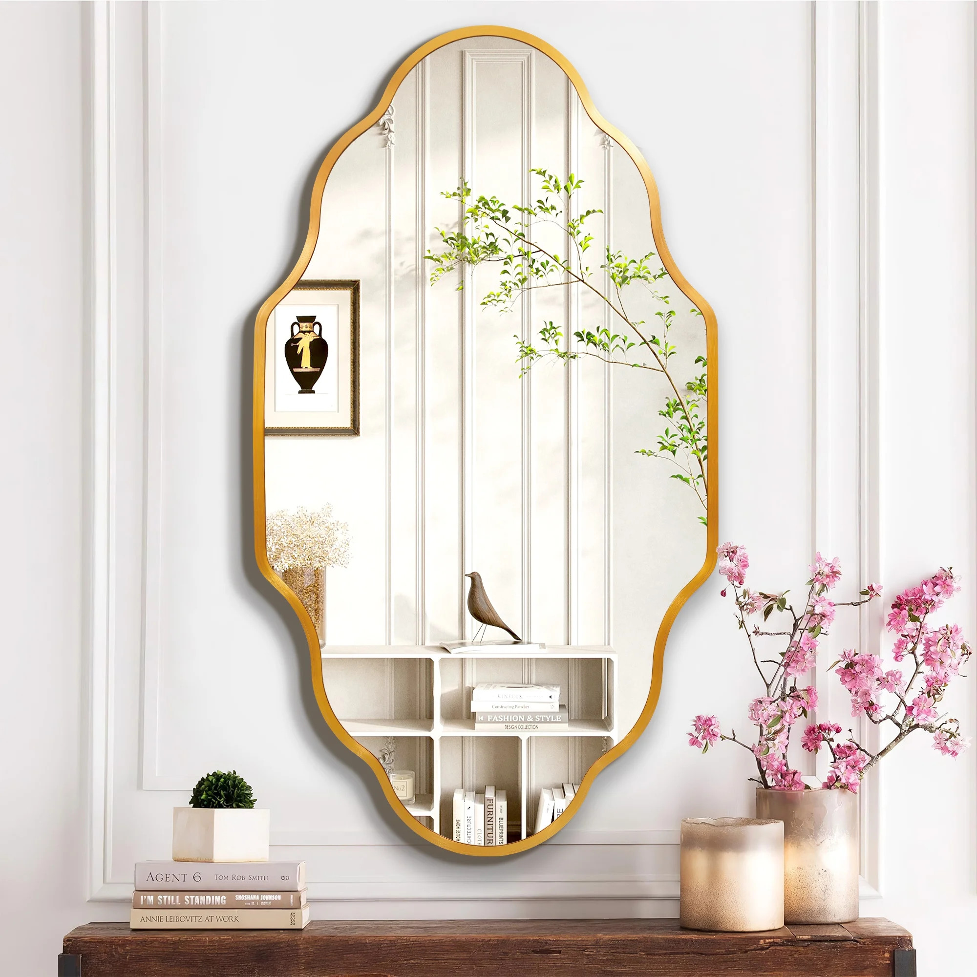 TEWLOSS Scalloped Bathroom Mirrors Wall Mirror, 36"x20" Gold Aluminum Frame - Walmart.com | Walmart (US)