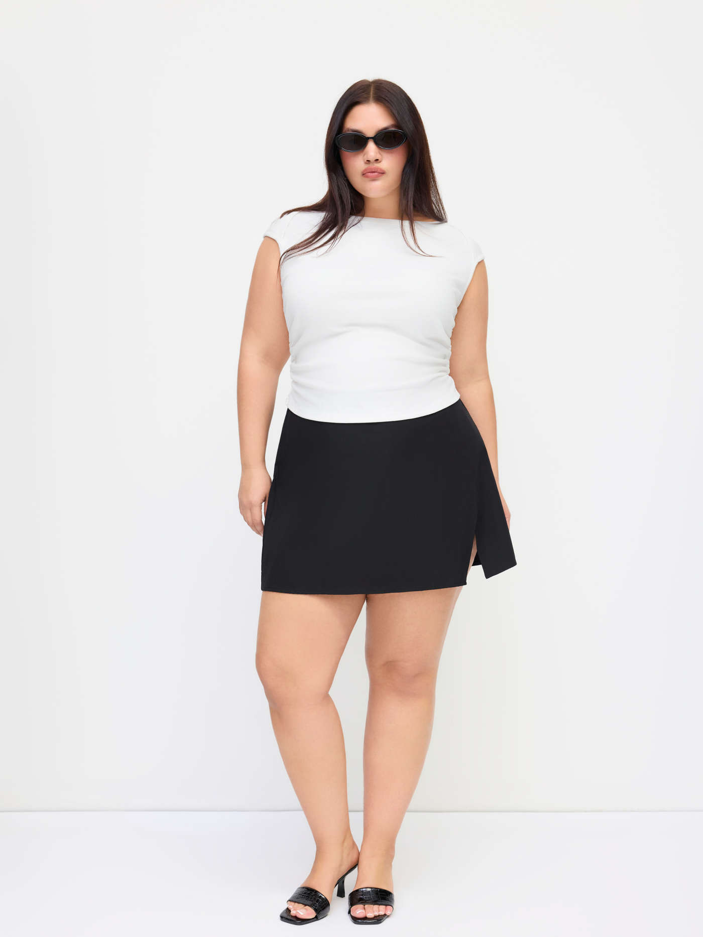 Woven Mid Rise Split Mini Skirt Curve & Plus For Daily Casual | Cider