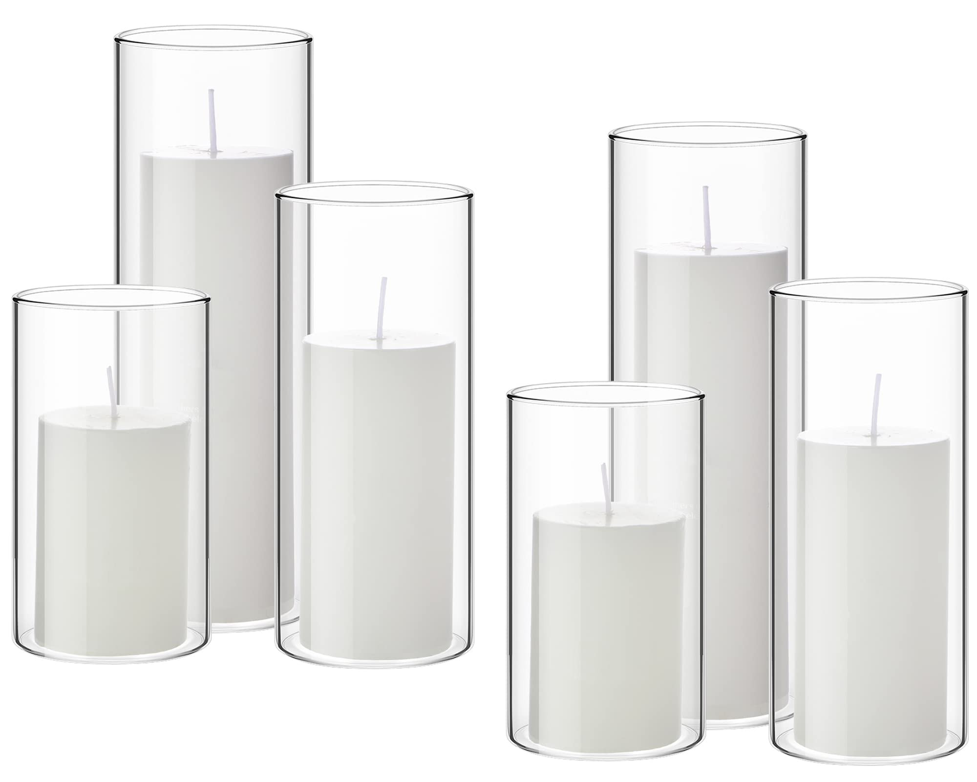 Shihanee Set of 6 Pillar Candles and Glass Cylinder Vases Clear Cylinder CandleHolders for Slim T... | Amazon (US)