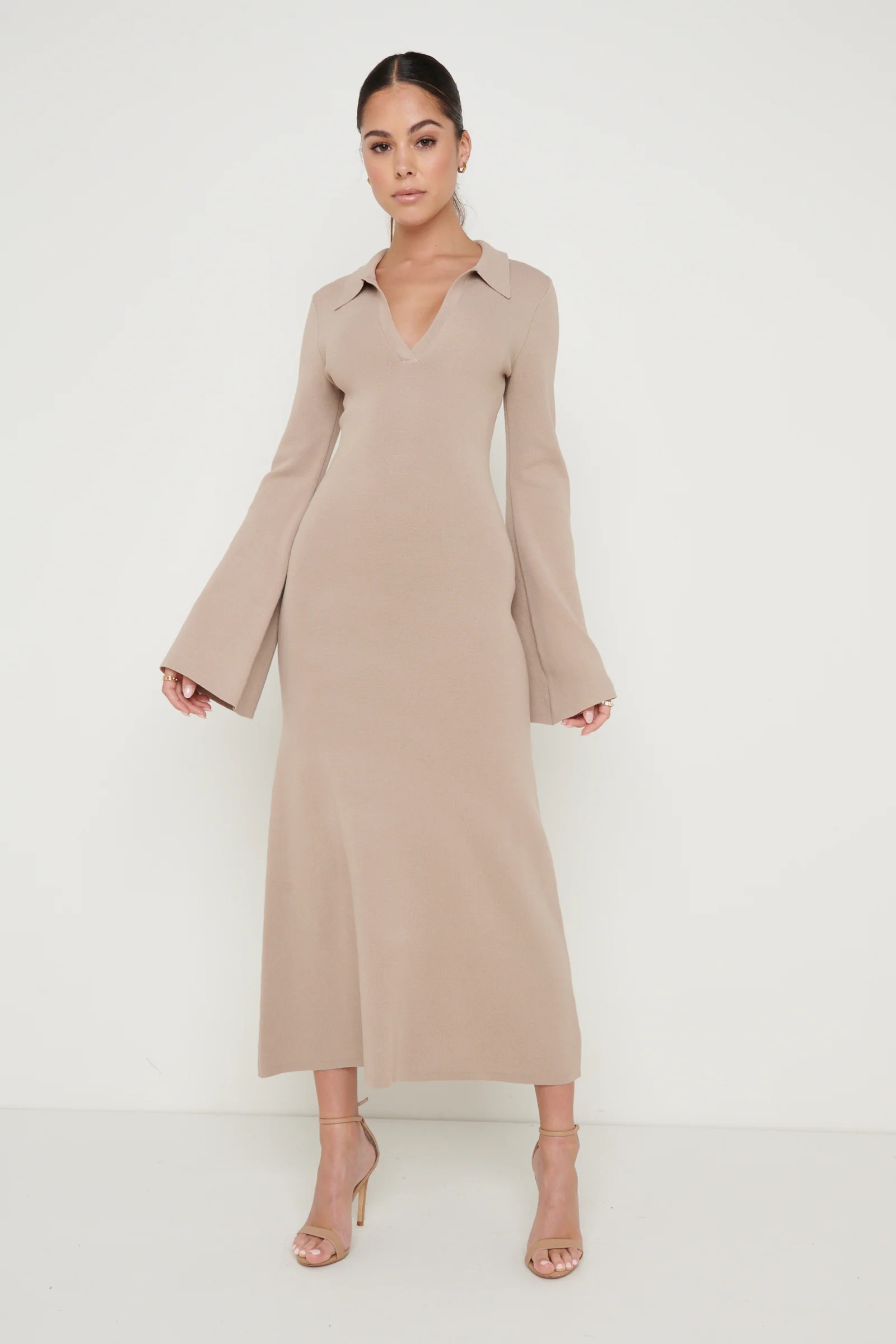 Hayden Knit Midaxi Dress - Taupe | Pretty Lavish (UK)