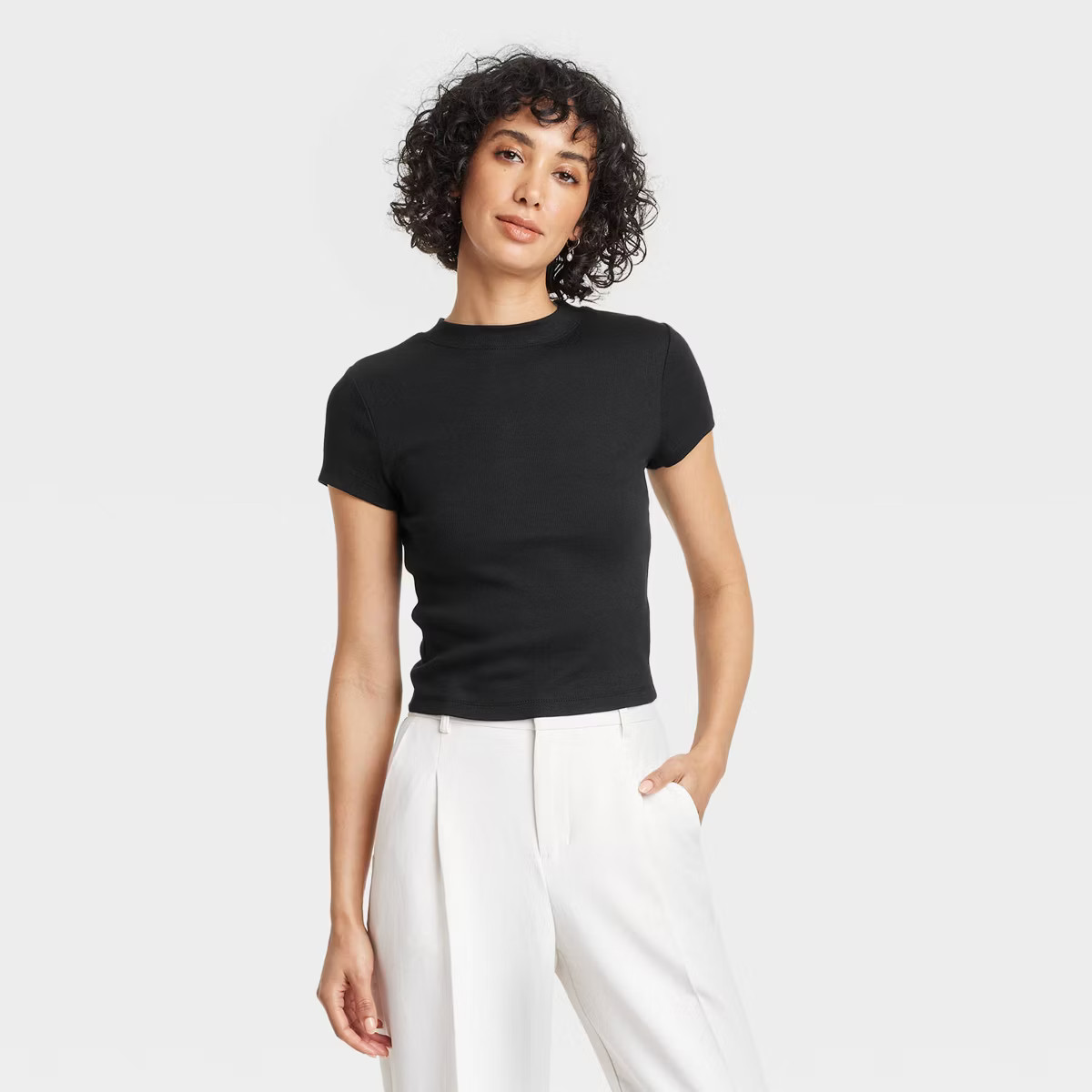 Women's Slim Fit Short Sleeve Cropped Ribbed T-Shirt - A New Day™ | Target
