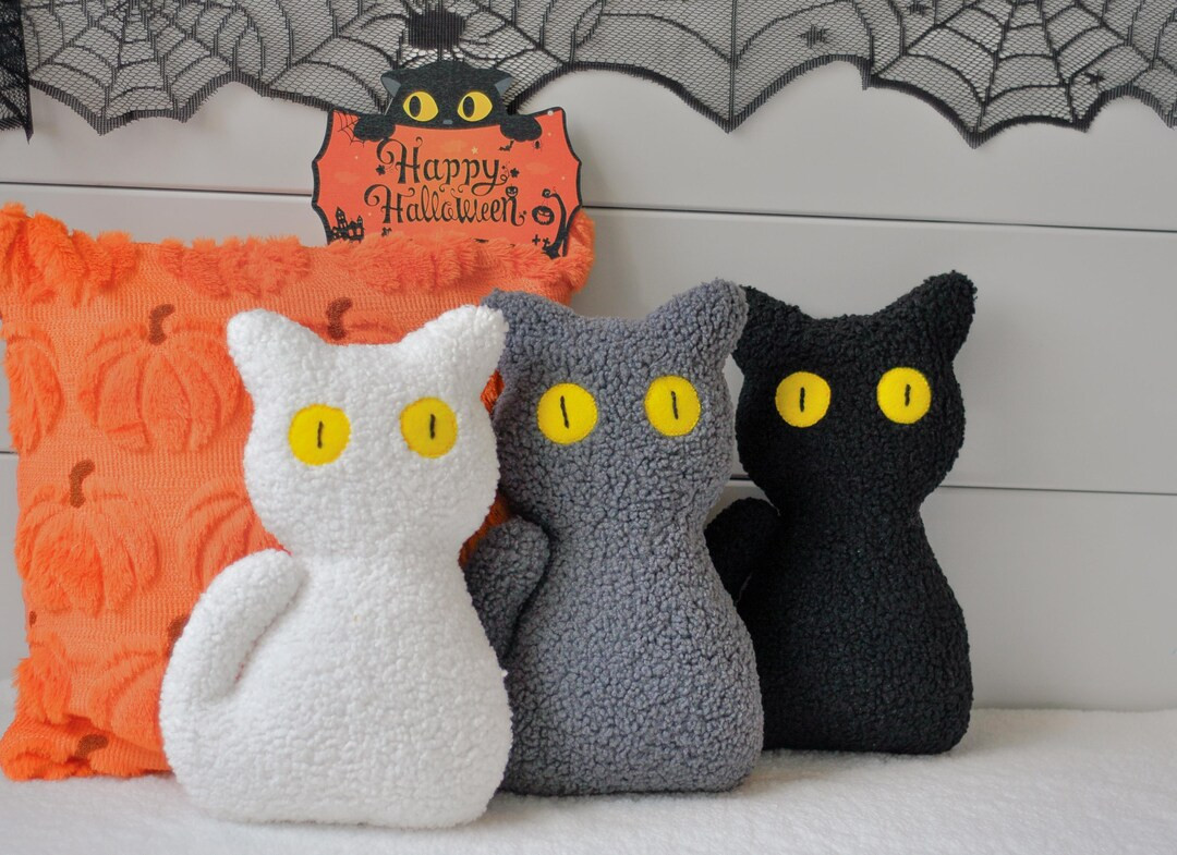 Cat With Eyes Pillow - Halloween Decor | Handmade Black Cat | Sherpa Cat Pillow | Halloween Pillo... | Etsy (US)