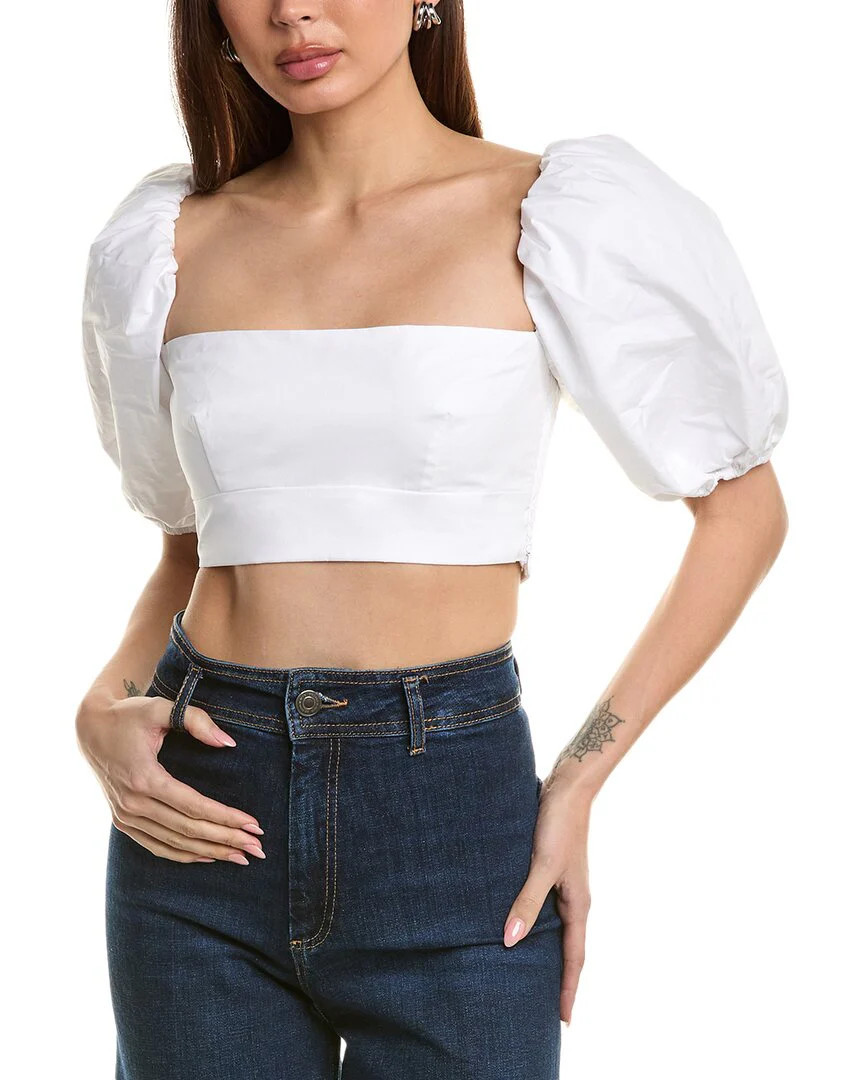 susana monaco Poplin Puff Sleeve Crop Top | Shop Simon