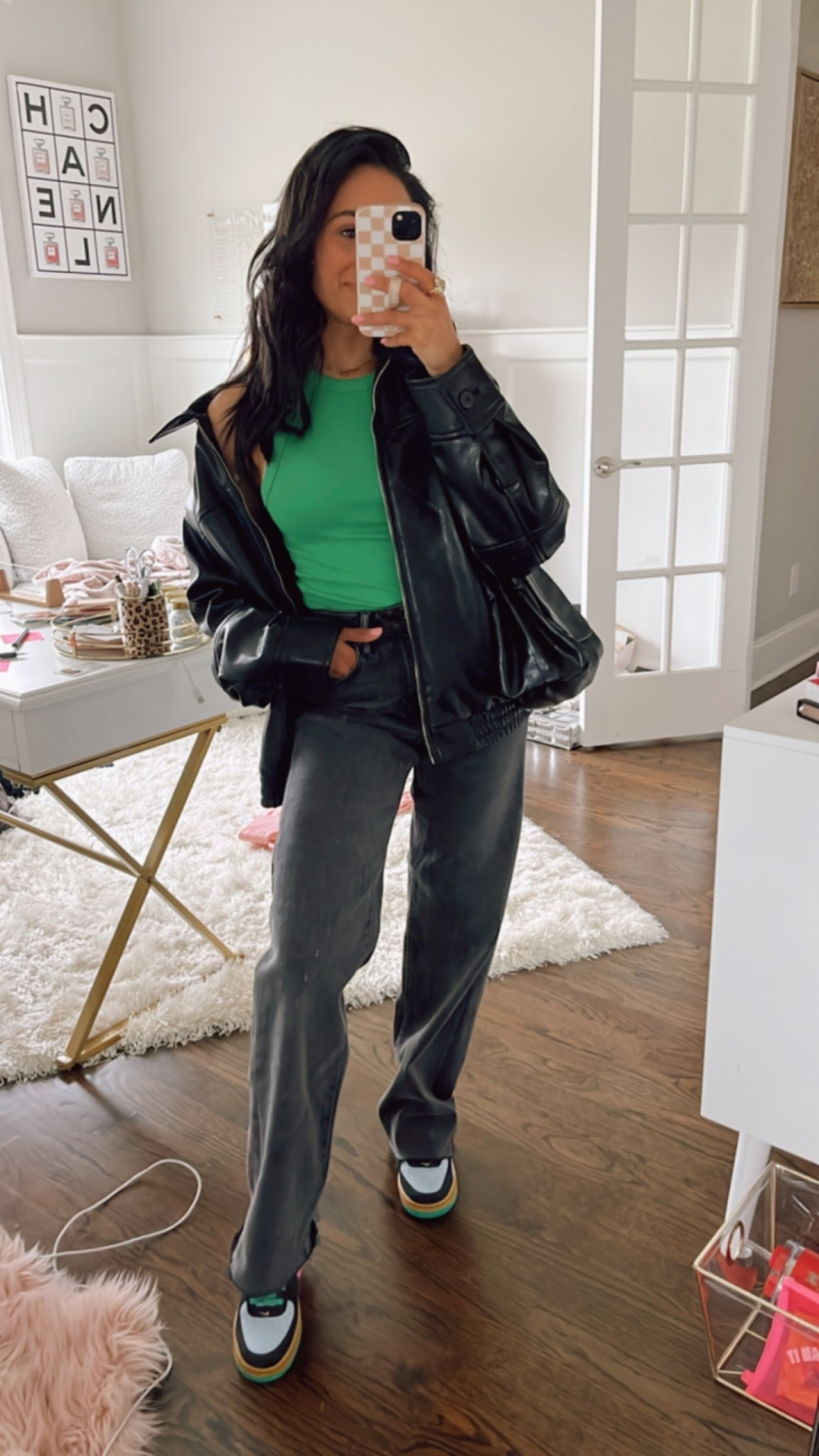 Oversized faux leather jacket
Dark grey dad jeans
Color sneakers
Nike Air Force


#LTKShoeCrush #LTKSaleAlert #LTKStyleTip