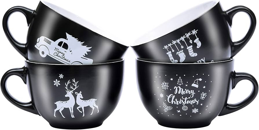 Bruntmor 24 Oz Jumbo Coffee Mug Set of 4, 24 Ounce Microwavable, Porcelain Coffee Cups with Big h... | Amazon (US)