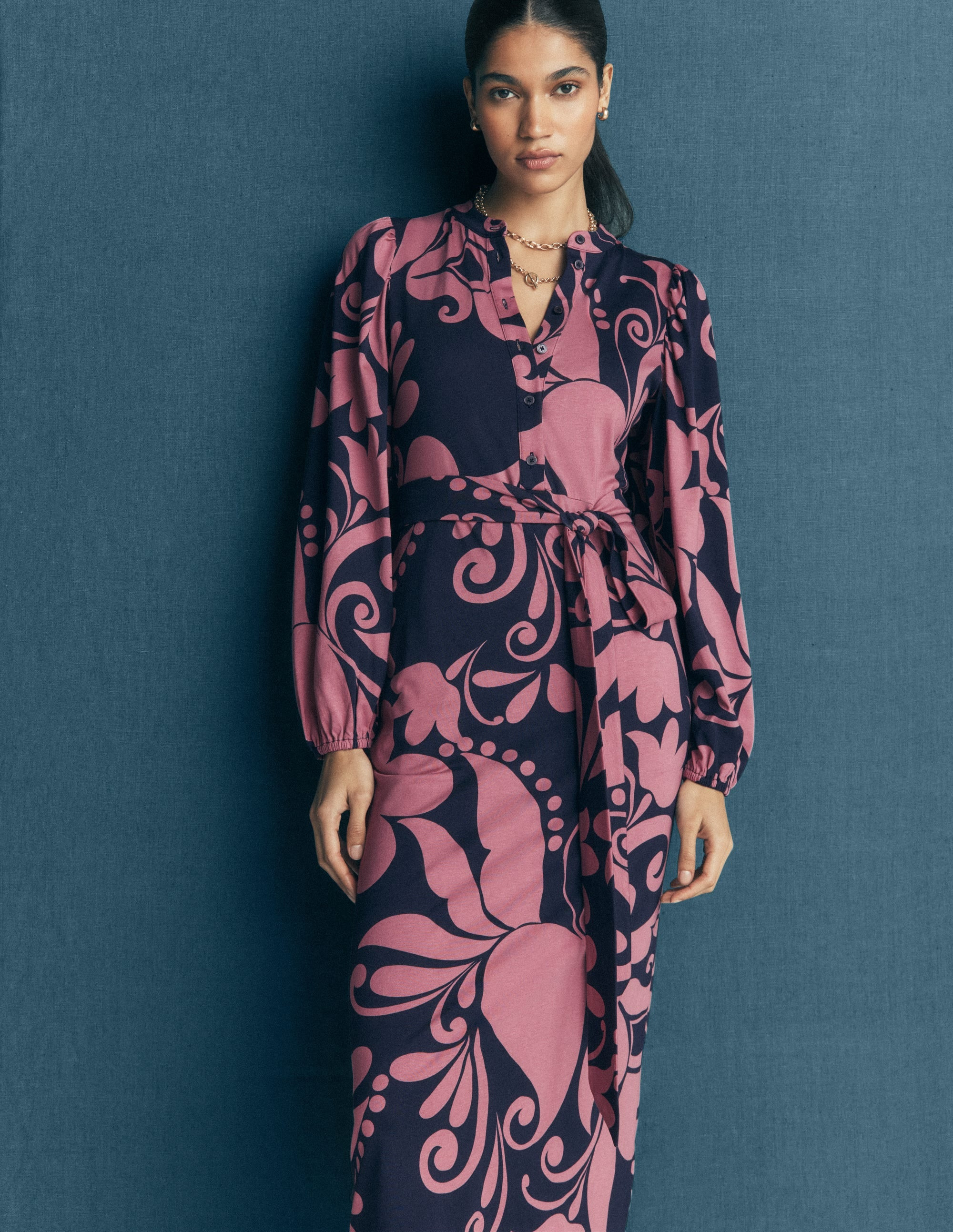 Eli Belted Jersey Midi Dress-Pink Heather, Floral Breeze | Boden (US)