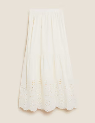 Pure Cotton Broderie Midi Tiered Skirt | M&S Collection | M&S | Marks & Spencer (UK)