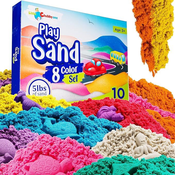 LITTLE CHUBBY ONE 8 Color Kids Play Sand Set - 5 Lbs of Sand - Toy Magic Sand Set - 10 Molds and ... | Amazon (US)