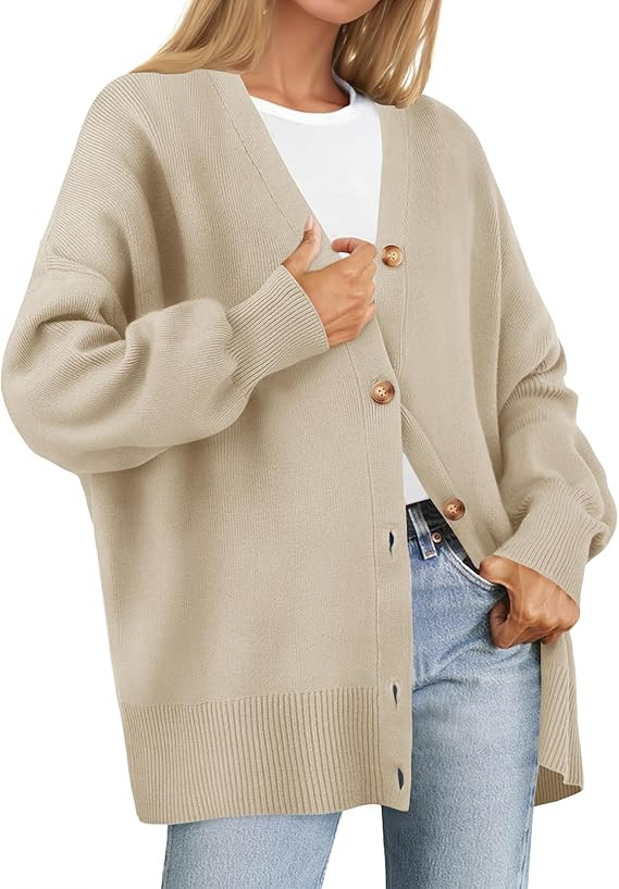 ZESICA Women's 2025 Fall Casual Long Sleeve Cardigan V Neck Button Down Open Front Knit Loose Ove... | Amazon (US)