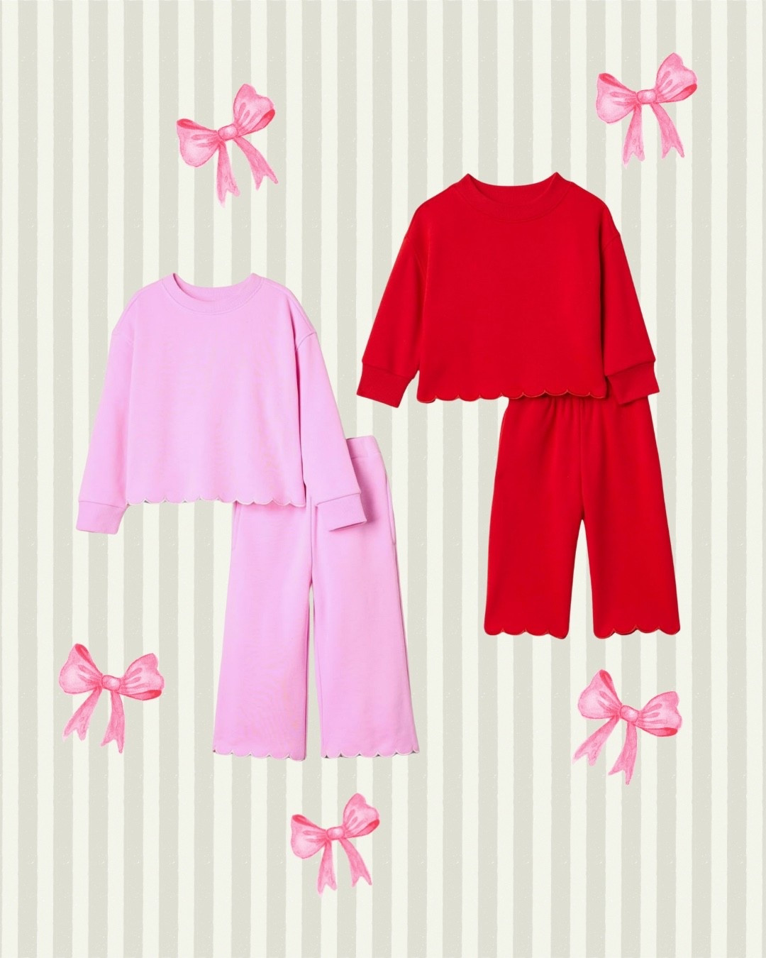 Little sweatsuits from Amazon for the girls! I love the pink and red for the holidays and the little scallop detail,  will get their names put on them 🩷 $19 for the set 

#LTKBaby #LTKKids