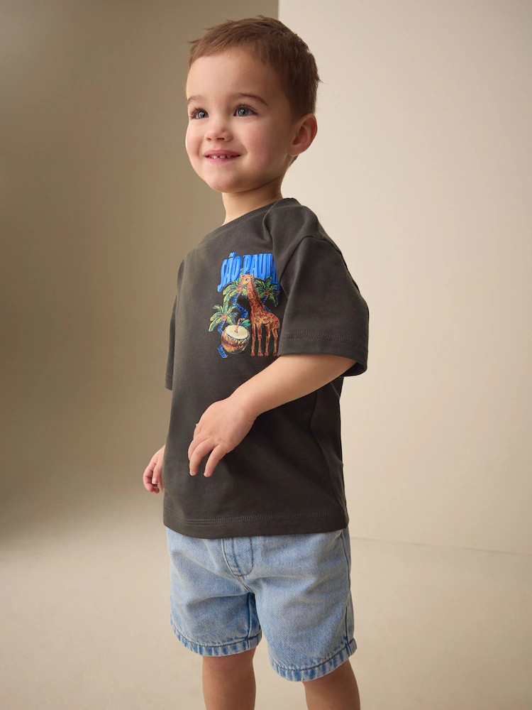 Charcoal Grey Sao Paulo Short Sleeve Back Print T-Shirt (3mths-7yrs) | Next US