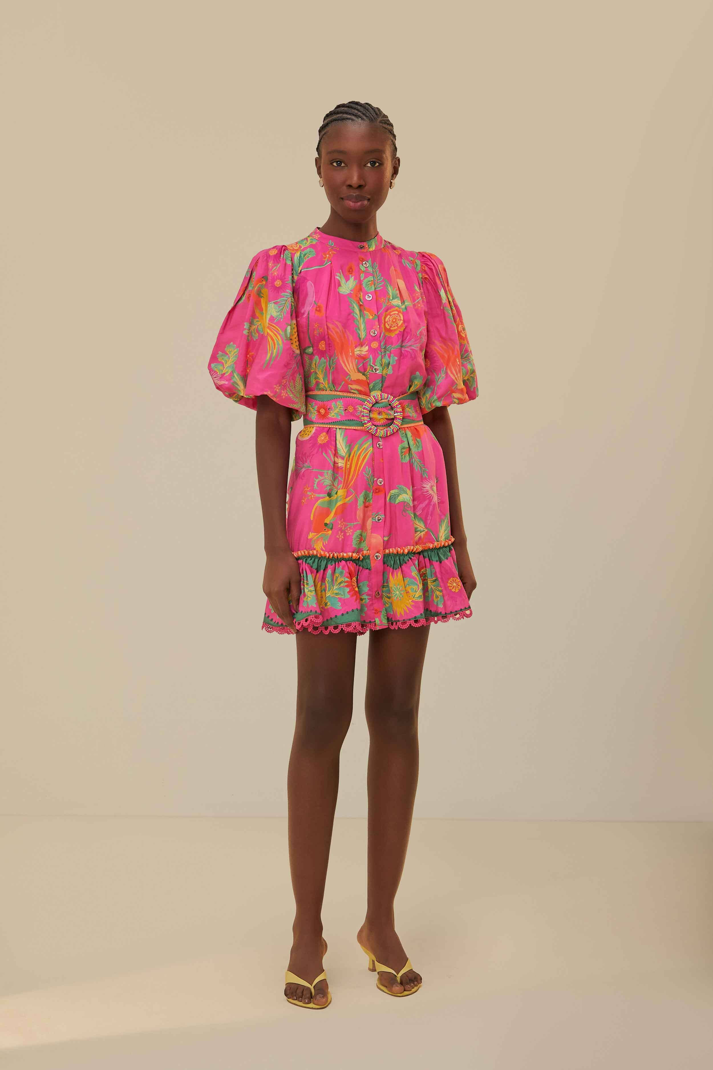 Pink Delicate Fruit Garden Mini Dress | FarmRio (US)