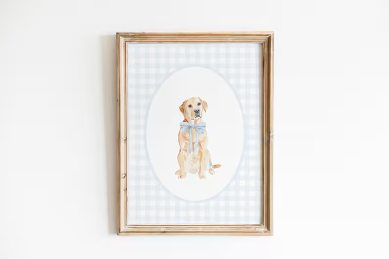 Yellow Labrador Retriever Nursery Decor, Watercolor Lab Dog Nursery Print, Baby Boy Nursery, Blue... | Etsy (US)
