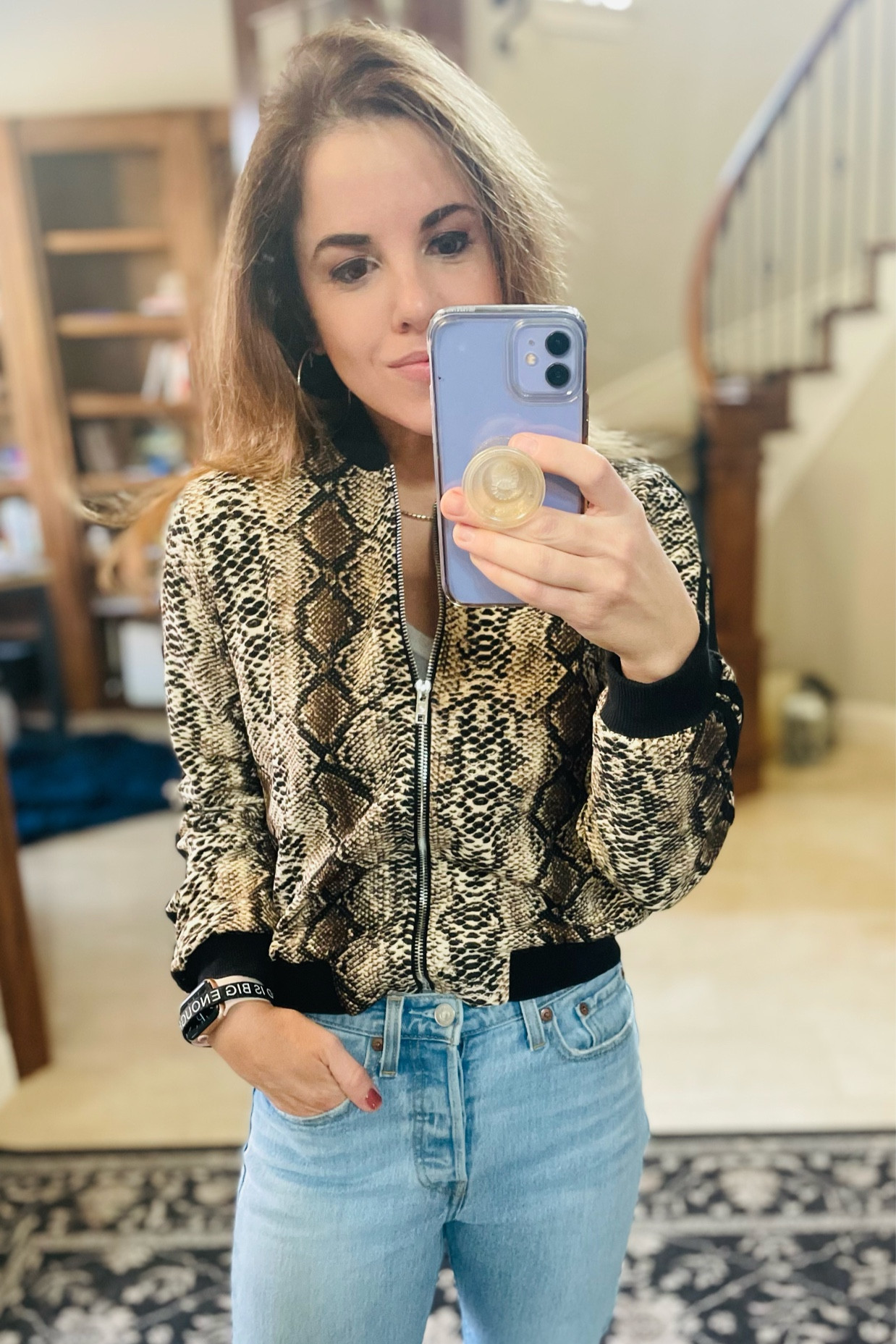 #snakeskin #bomberjacket zipped!
Wearing XS. 
#levis on sale!
#boots on sale! 

#LTKsalealert #LTKstyletip #LTKunder50