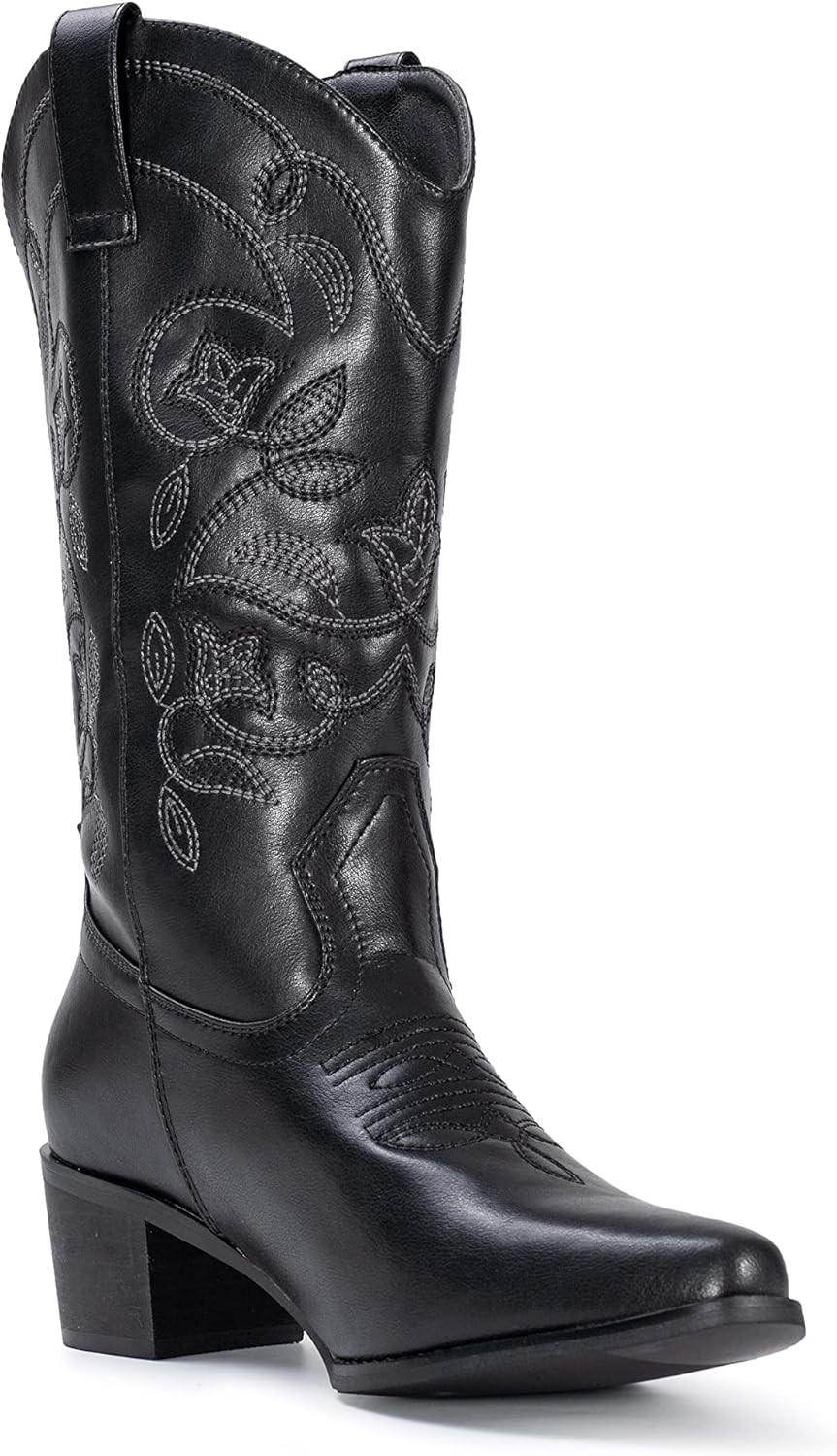 IUV Cowboy Boots For Women Pointy Toe Women's Western Boots Cowgirl Boots Mid Calf Boots | Amazon (US)