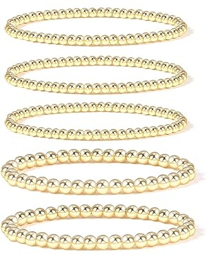 Badu Gold Bead Bracelet for Women 14K Gold Plated Bead Ball Bracelet Stretchable Elastic Hypoalle... | Amazon (US)
