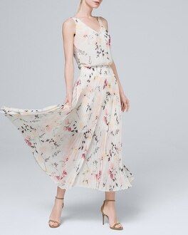 Floral-Print Soft Pleated Midi Dress | White House Black Market