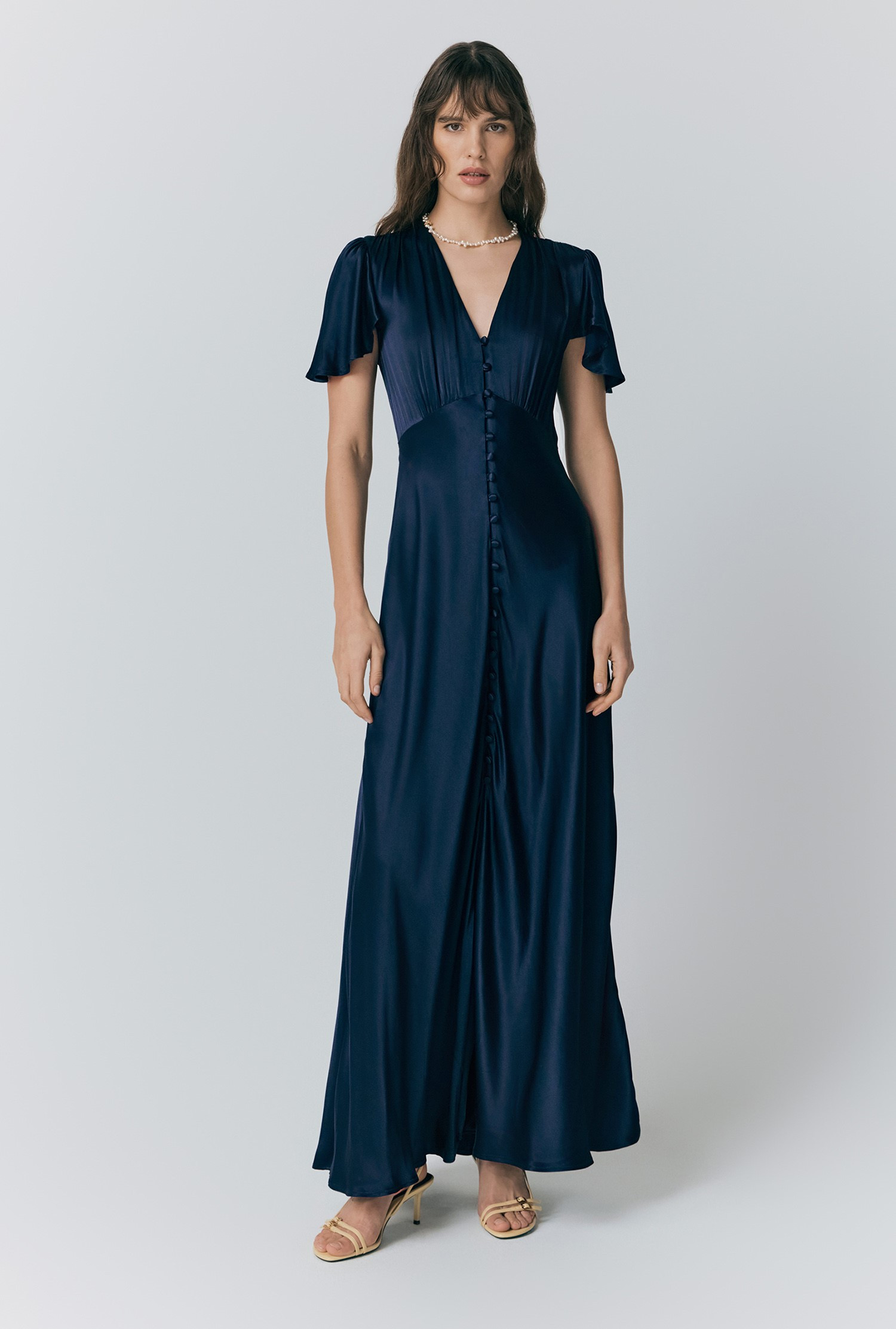 Delphine Button Satin Maxi Dress | Ghost