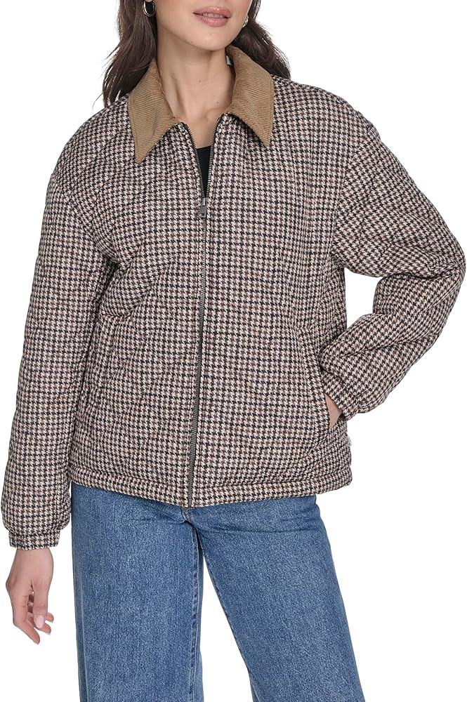 Levi's Women's Diamond Quilted Jacket with Corduroy Collar, Houndstooth, Large | Amazon (US)