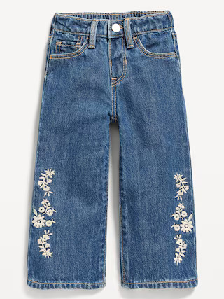 Baggy Embroidered Wide-Leg Jeans for Toddler Girls | Old Navy (US)