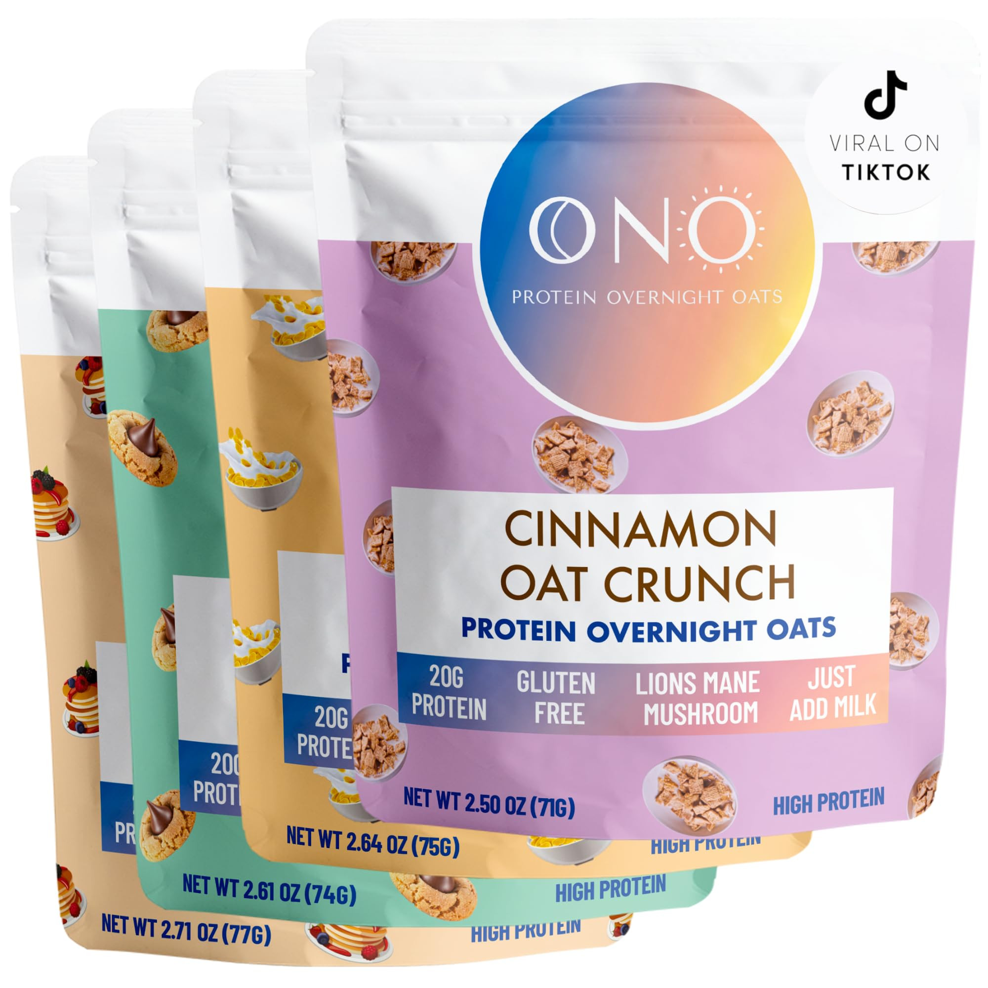 ONO Overnight Oats - Classic Variety Protein Oatmeal Bundle (8 Pack)- 20g Whey Protein, High Fibe... | Amazon (US)