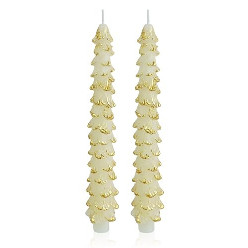 Gedengni Christmas Tree Taper Candle White Candlesticks - 10inches Unscented Tree Shaped Candles Decorative Tapered Candles for Holiday Xmas Party Dinner Table,W | Amazon (US)