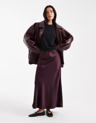 Vero Moda satin bias midi skirt in burgundy | ASOS (Global)