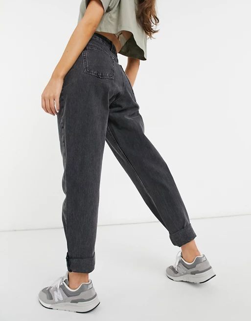 ASOS DESIGN high rise 'slouchy' mom jeans in washed black | ASOS (Global)